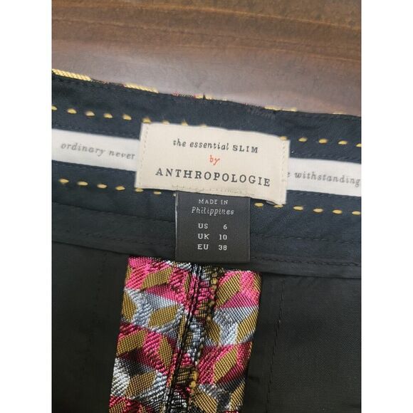 Anthropologie The Essential Slim Pants Metallic Geometric Print Colorful Size 6 - Picture 4 of 10